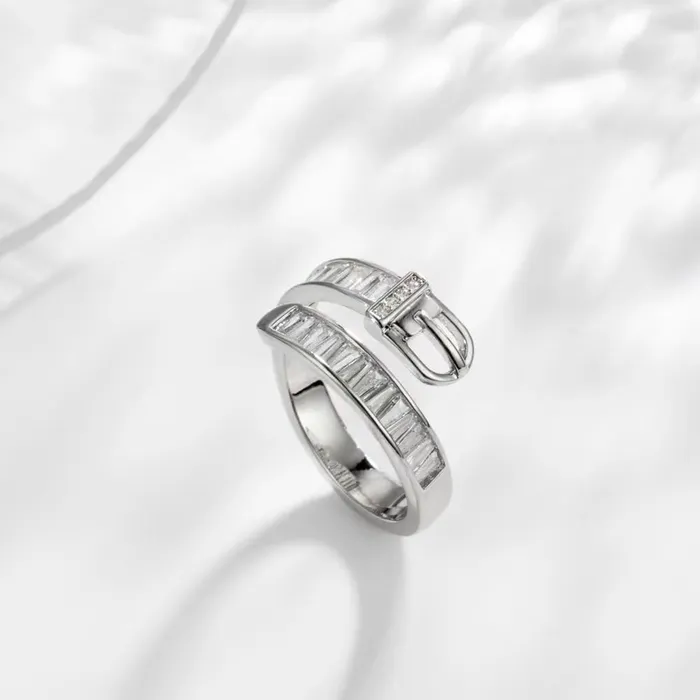 Yellow Chimes Yellow Chimes Rings for Women and Girls Fashion Silver Band Ring Silver Toned Crystal Belt Buckle Adjustable Finger Ring for Women Birthday Gift For Girls Women Anniversary Gift for Wife Earrings