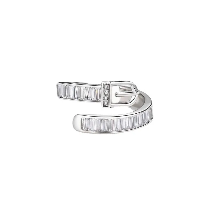 Yellow Chimes Yellow Chimes Rings for Women and Girls Fashion Silver Band Ring Silver Toned Crystal Belt Buckle Adjustable Finger Ring for Women Birthday Gift For Girls Women Anniversary Gift for Wife Earrings