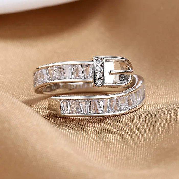 Yellow Chimes Yellow Chimes Rings for Women and Girls Fashion Silver Band Ring Silver Toned Crystal Belt Buckle Adjustable Finger Ring for Women Birthday Gift For Girls Women Anniversary Gift for Wife Earrings