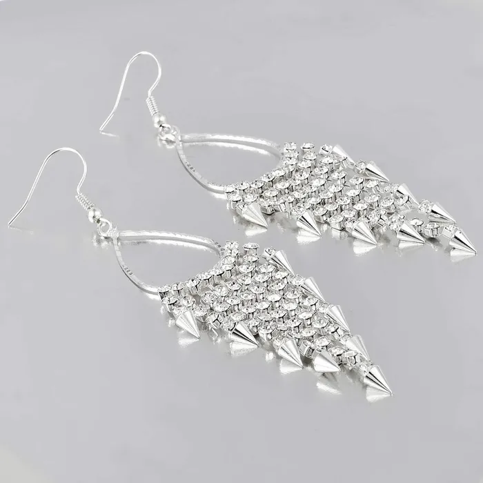 Yellow Chimes Yellow Chimes Sparkling Beauty Silver Chandelier Earring for Women Girls Necklaces