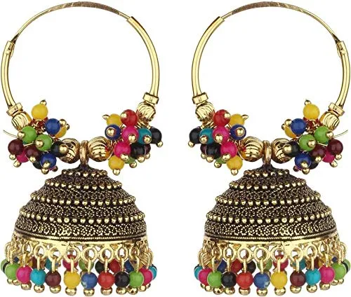 Yellow Chimes Yellow Chimes Stylish Classic Design Oxidized Gold Plated Traditional Beads Hoops Jhumka Jhumki Bali Earrings for Women and Girls Earrings Yellow Chimes Yellow Chimes Stylish Classic Design Oxidized Gold Plated Traditional Beads Hoops Jhumka Jhumki Bali Earrings for Women and Girls Earrings