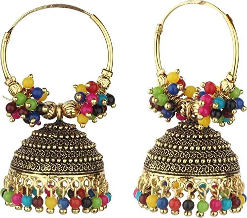 Yellow Chimes Yellow Chimes Stylish Classic Design Oxidized Gold Plated Traditional Beads Hoops Jhumka Jhumki Bali Earrings for Women and Girls Earrings