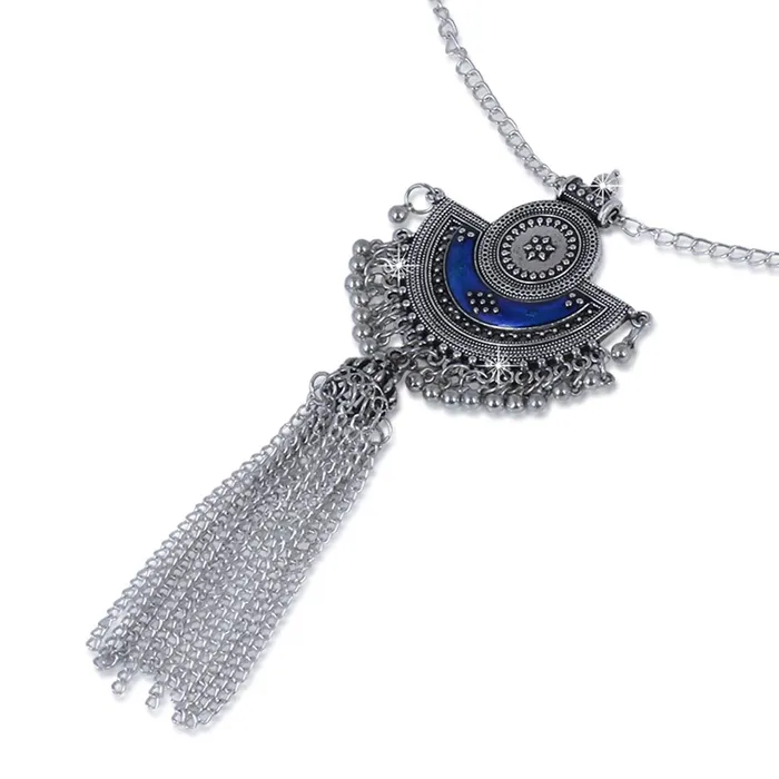Yellow Chimes Yellow Chimes Stylish Crafted Royal Blue Meenakari Oxidized Silver Necklace Set with Earrings Oxidized Jewellery Sets for Women and Girls Necklaces