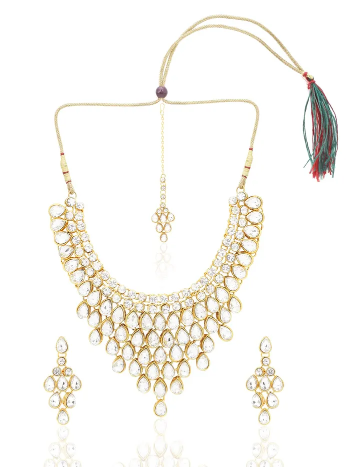Yellow Chimes Yellow Chimes Stylish Dulhan Kundan Jewellery Set Gold Plated Party Wear Traditional White Choker Necklace Set for Women Girls Earrings Yellow Chimes Yellow Chimes Stylish Dulhan Kundan Jewellery Set Gold Plated Party Wear Traditional White Choker Necklace Set for Women Girls Earrings