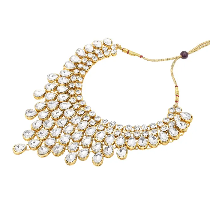 Yellow Chimes Yellow Chimes Stylish Dulhan Kundan Jewellery Set Gold Plated Party Wear Traditional White Choker Necklace Set for Women Girls Earrings