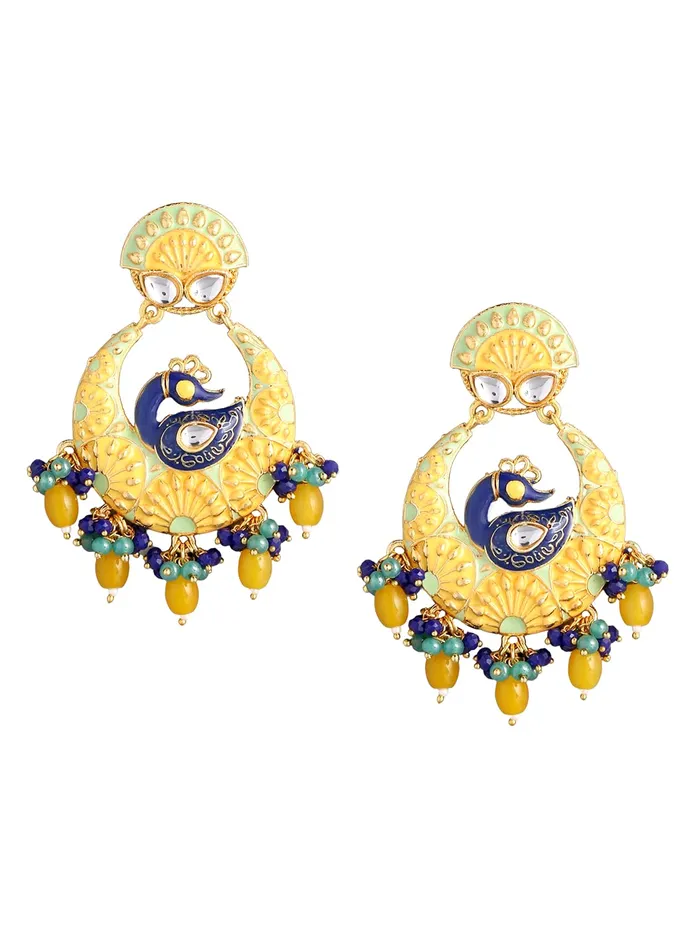 Yellow Chimes Yellow Chimes Traditional Gold Toned Yellow Peacock Design Pearl Meenakari Chandbali Earrings for Women and Girls Medium YCTJER91MNKPCKYL Earrings Yellow Chimes Yellow Chimes Traditional Gold Toned Yellow Peacock Design Pearl Meenakari Chandbali Earrings for Women and Girls Medium YCTJER91MNKPCKYL Earrings
