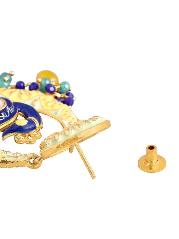 Yellow Chimes Yellow Chimes Traditional Gold Toned Yellow Peacock Design Pearl Meenakari Chandbali Earrings for Women and Girls Medium YCTJER91MNKPCKYL Earrings