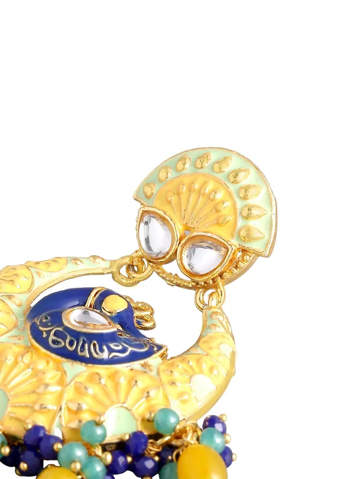 Yellow Chimes Yellow Chimes Traditional Gold Toned Yellow Peacock Design Pearl Meenakari Chandbali Earrings for Women and Girls Medium YCTJER91MNKPCKYL Earrings