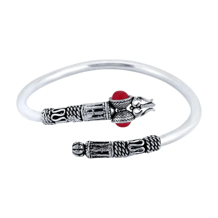Yellow Chimes Yellow Chimes Unisex Red Silver Oxidized Brass Trishul Damru Latest Trendy Adjustable Kadaa YCTJBRDAMRURDSL Rings