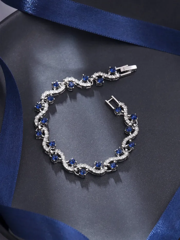 Yellow Chimes Yellow Chimes Women Crystal Bracelets Silver Toned Bracelets For Women Blue CZ Crystals Bracelet For Woman Birthday Gift for Girls Women Anniversary Gift for Wife Earrings