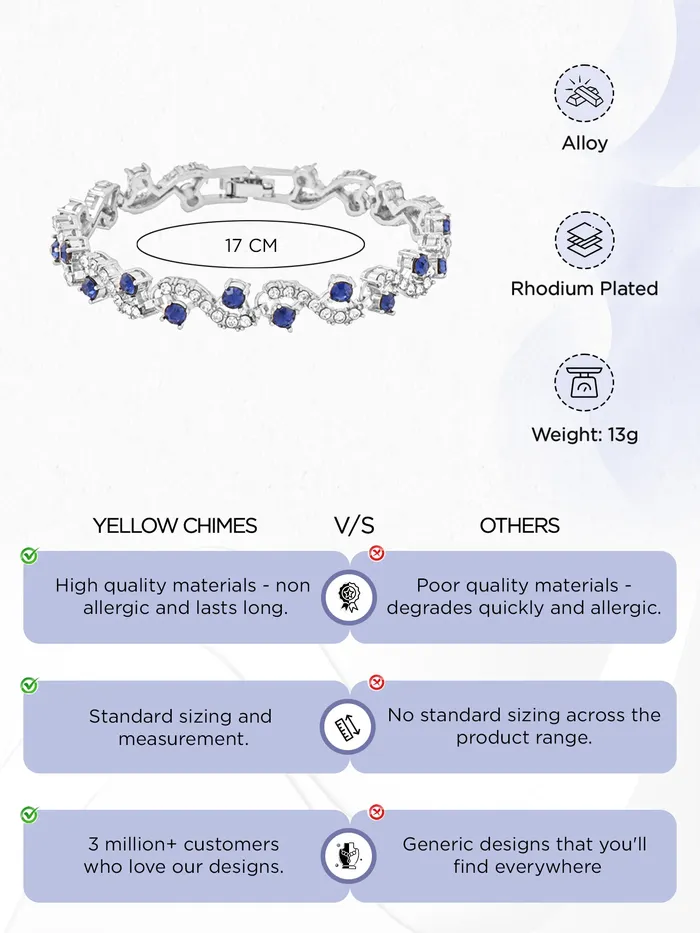 Yellow Chimes Yellow Chimes Women Crystal Bracelets Silver Toned Bracelets For Women Blue CZ Crystals Bracelet For Woman Birthday Gift for Girls Women Anniversary Gift for Wife Earrings