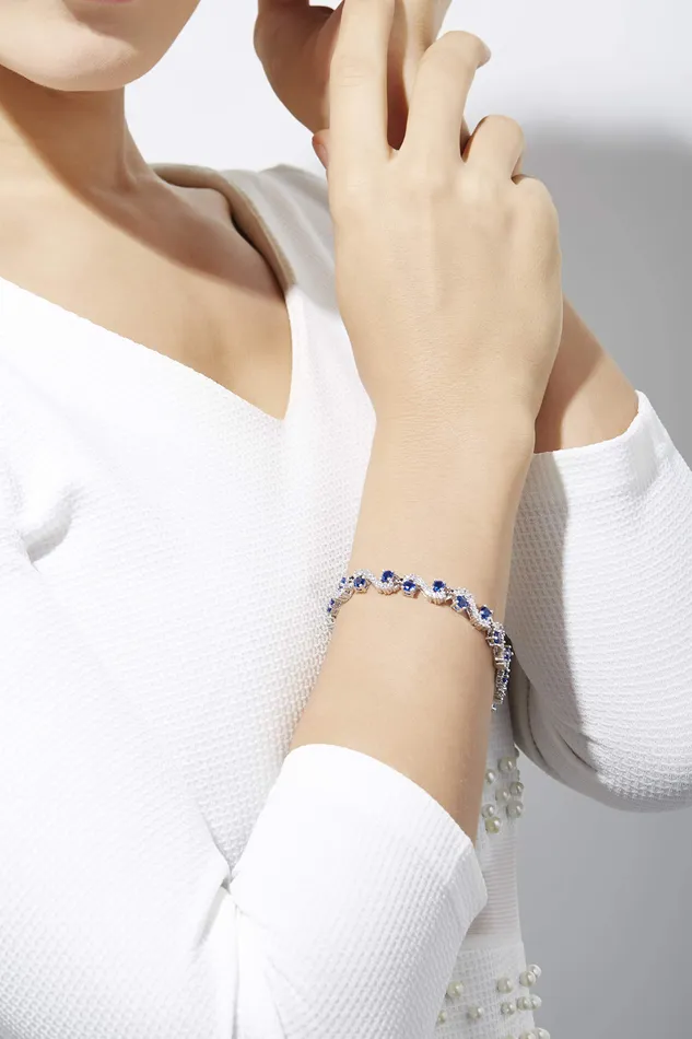 Yellow Chimes Yellow Chimes Women Crystal Bracelets Silver Toned Bracelets For Women Blue CZ Crystals Bracelet For Woman Birthday Gift for Girls Women Anniversary Gift for Wife Earrings