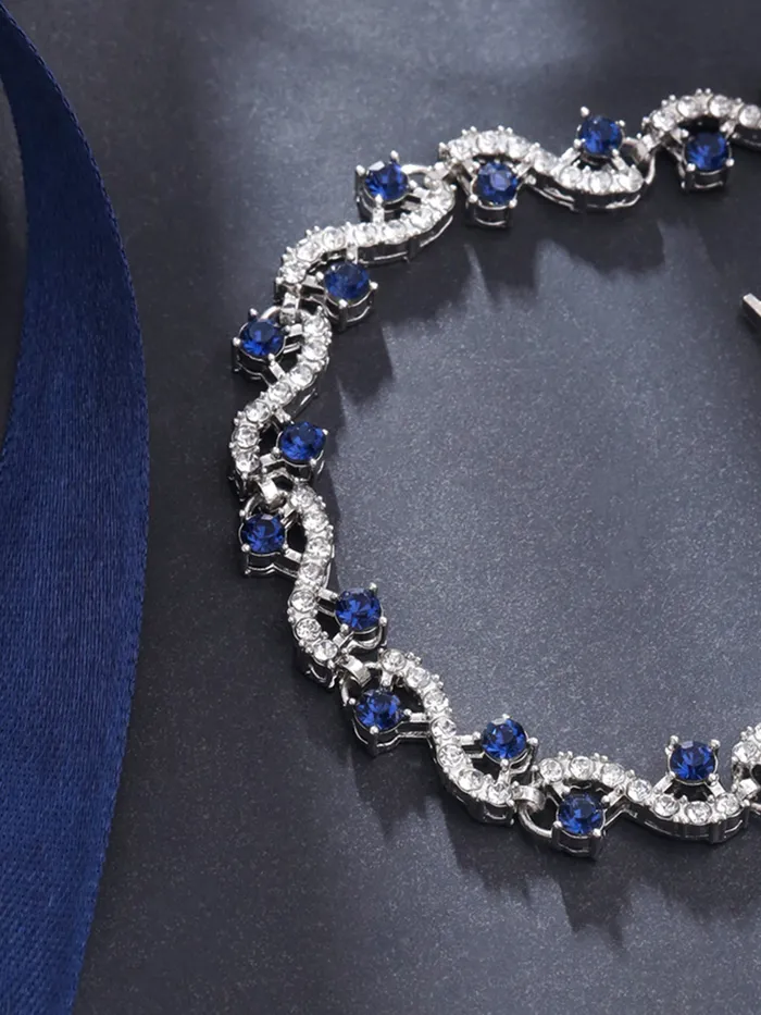 Yellow Chimes Yellow Chimes Women Crystal Bracelets Silver Toned Bracelets For Women Blue CZ Crystals Bracelet For Woman Birthday Gift for Girls Women Anniversary Gift for Wife Earrings