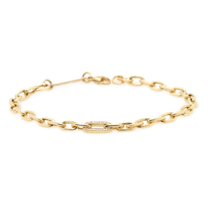 Zo Chicco Bracelets Medium Square Oval Link Chain Bracelet with a Pav Diamond Link Zo Chicco Bracelets Medium Square Oval Link Chain Bracelet with a Pav Diamond Link