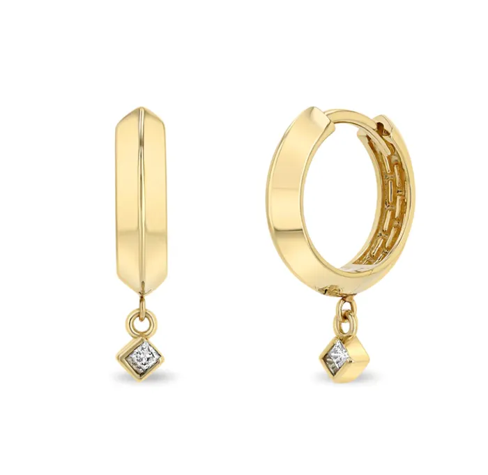 Zo Chicco Earrings 14K DANGLING PRINCESS DIAMOND KNIFE EDGE HINGE HUGGIE HOOPS Zo Chicco Earrings 14K DANGLING PRINCESS DIAMOND KNIFE EDGE HINGE HUGGIE HOOPS